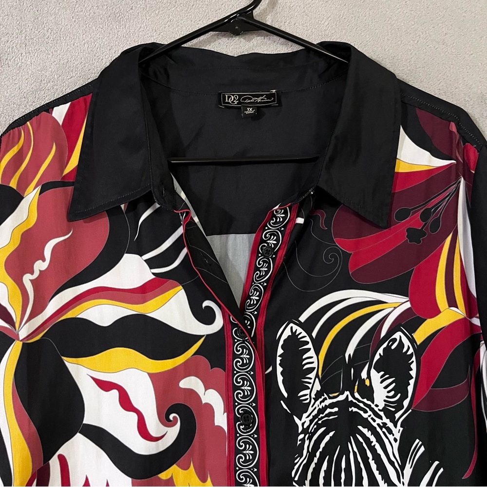 DG2 Diane Gilman Bold Zebra Blouse Button Up Womens Plus Sz 1X - Picture 3 of 8